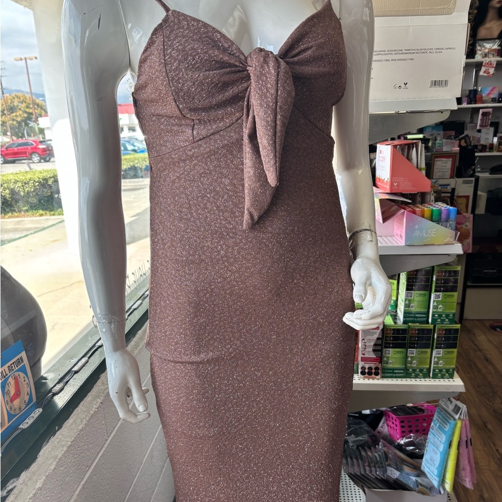 Elegant Brown Spaghetti Strap Dress